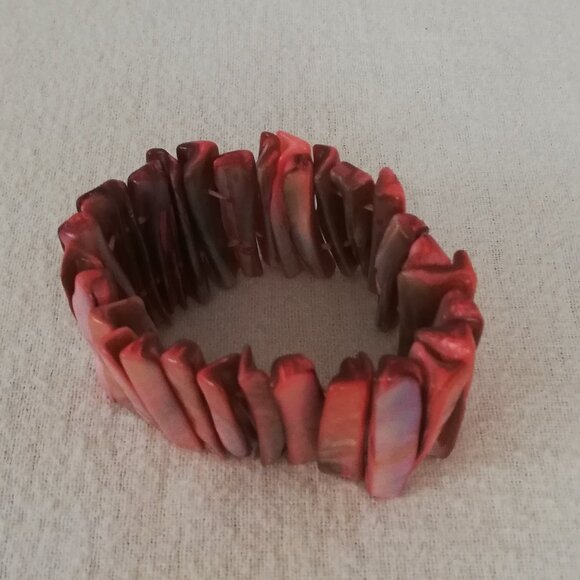 Pink Abolone Sea Shell Stretch 1.25" Wide Bracelet - Picture 2 of 4